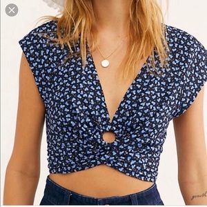 Free People Havana Honey too blue heart 💙 print cropped crop top